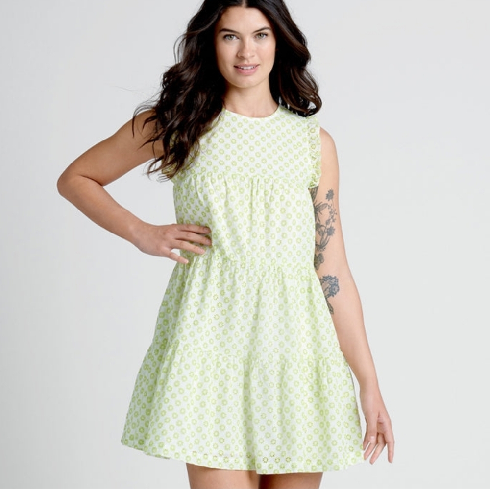 ModCloth Eyelet Lace Lime Green & White Mini Dress